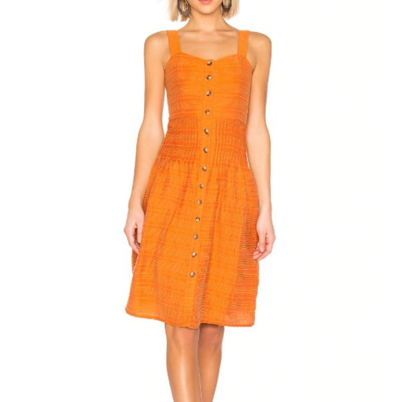 Tularosa Bright Orange Button-Front Midi Dress - Picture 1 of 11